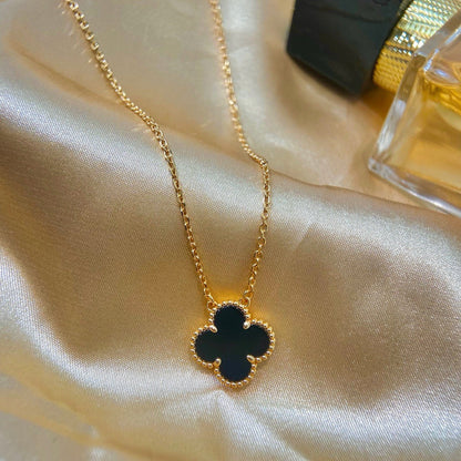 [⭐Renara]CLOVER 15MM BLACK ONYX SINGLE FLOWER NECKLACE