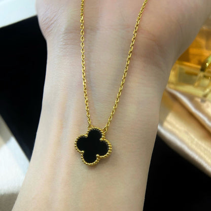 [⭐Renara]CLOVER 15MM BLACK ONYX SINGLE FLOWER NECKLACE