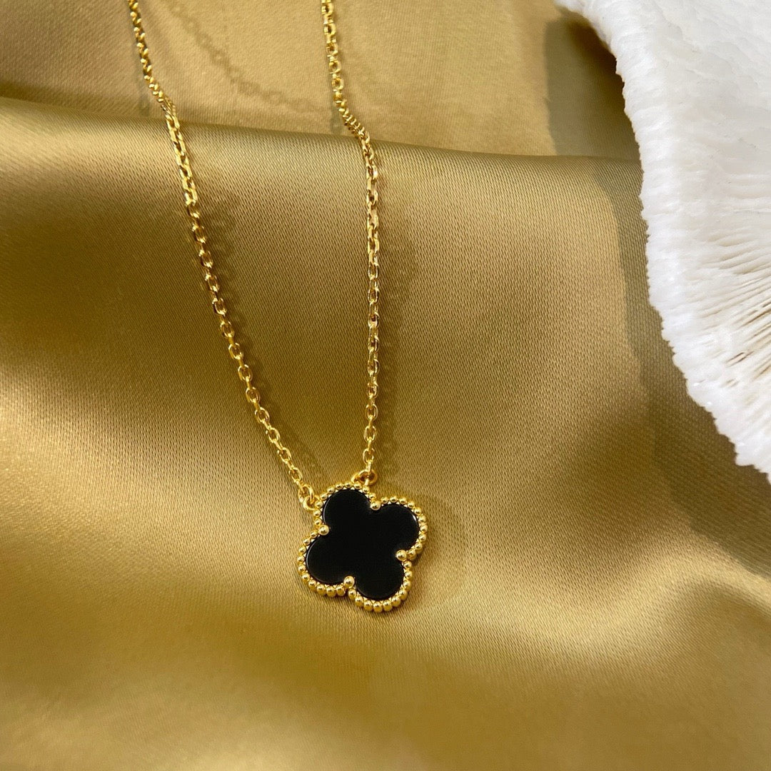 [⭐Renara]CLOVER 15MM BLACK ONYX SINGLE FLOWER NECKLACE