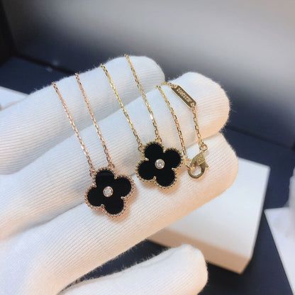 [⭐Renara]CLOVER 15MM DIAMOND ONYX NECKLACE