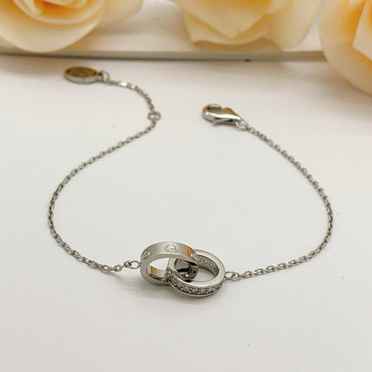 [⭐Renara]LOVE DOUBLE RING HALF DIAMOND BRACELET
