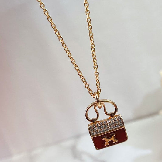 [⭐Renara]CONSTANCE RED PEDANT PINK GOLD NECKLACE