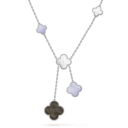 [⭐Renara]CLOVER MOP CHALCEDONY NECKLACE SILVER 6 MOTIF