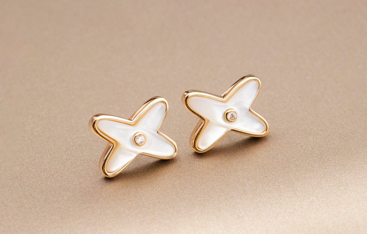 [⭐Renara]JEUX DE WHITE MOP PINK GOLD DIAMOND EARRINGS