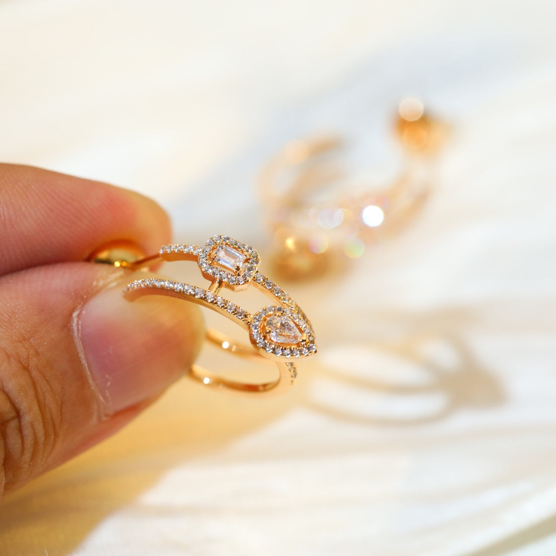 [⭐Renara]CREOLES MY TWIN 2 RANGS SILVER DIAMOND EARRINGS