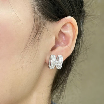 [⭐Renara]H STUD EARRINGS WITH SILVER DIAMONDS
