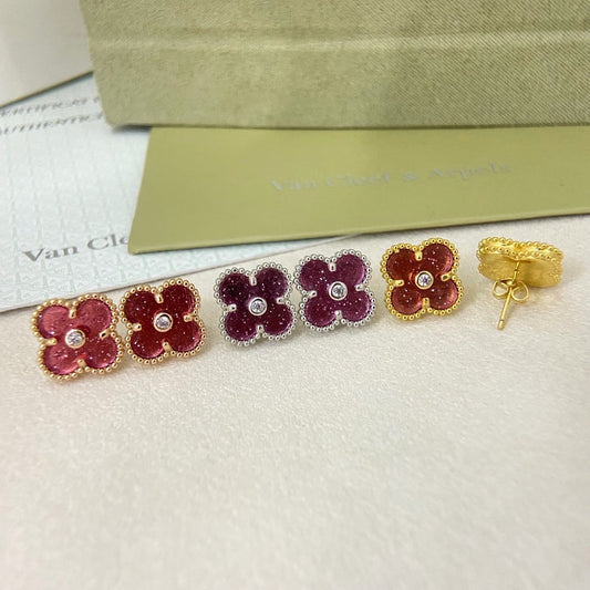 [⭐Renara]2026 NEW  CLOVER 1 MOTIFPINK ENAMEL STUD EARRINGS WITH DIAMONDS