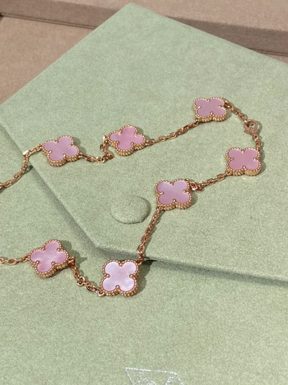 [⭐Renara Jewellery] Pink Necklace with Ten Clover Designs