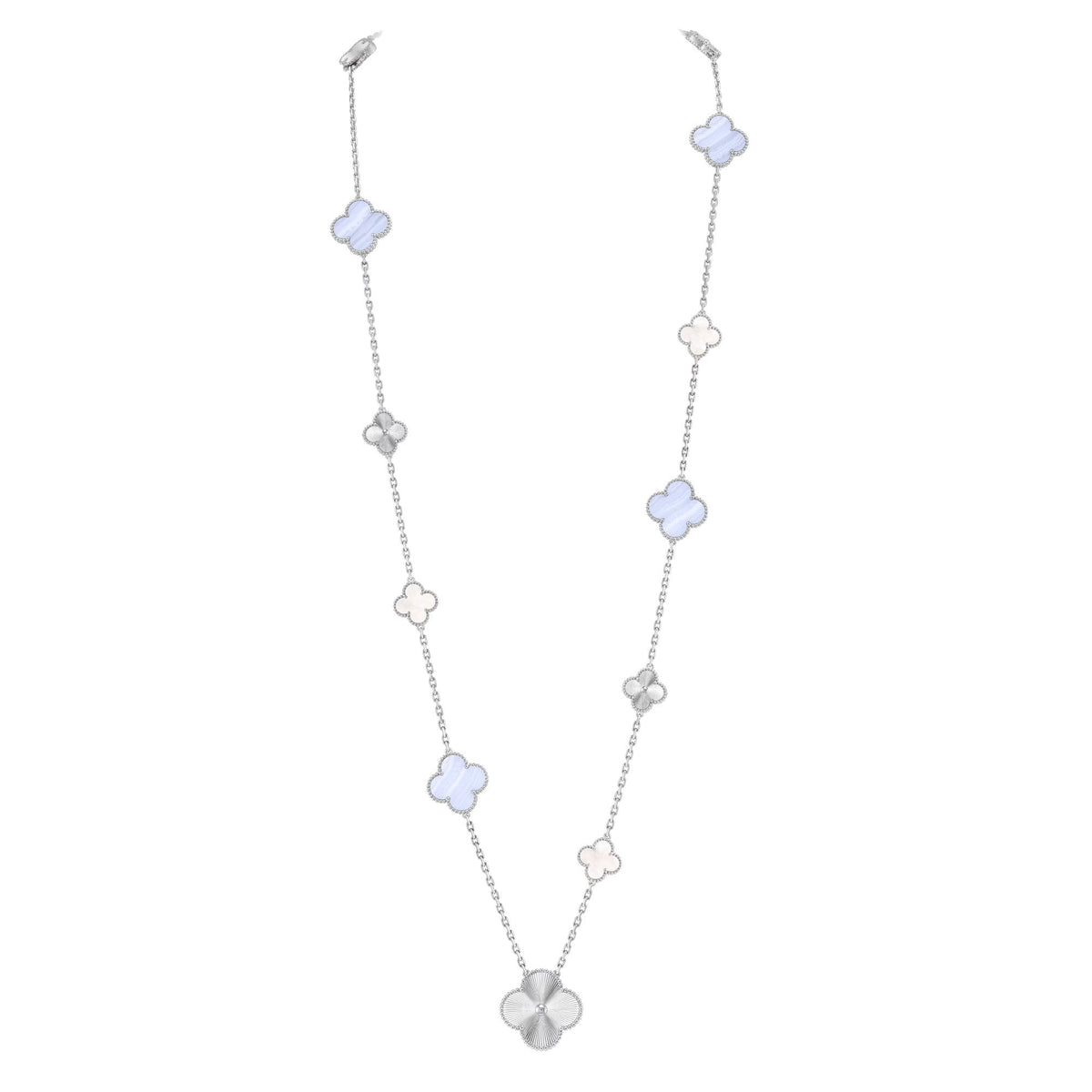 [⭐Renara]DETACHABLE CLOVER 15(11+4) FLOWER SILVER NECKLACE SET