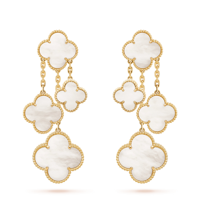 [⭐Renara]CLOVER EARRINGS WHITE MOP 4 MOTIFS GOLD