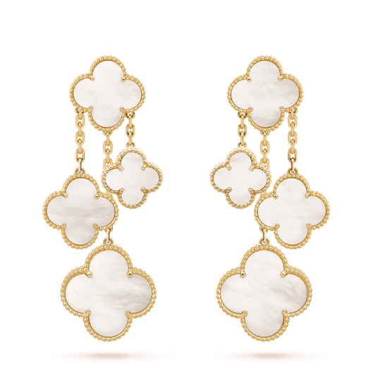 [⭐Renara]CLOVER EARRINGS WHITE MOP 4 MOTIFS GOLD