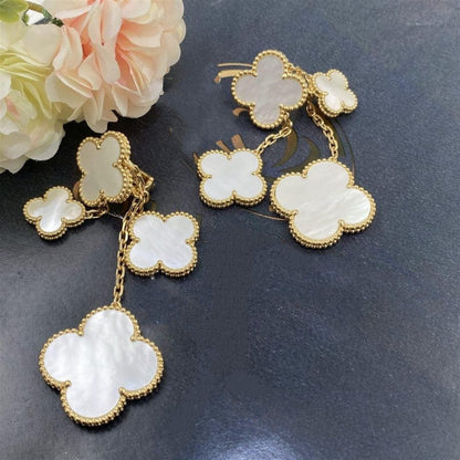 [⭐Renara]CLOVER EARRINGS WHITE MOP 4 MOTIFS GOLD
