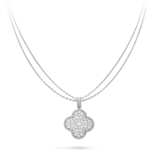 [⭐Renara]CLOVER 25MM SILVER FULL DIAMOND BIG CLOVER NECKLACE