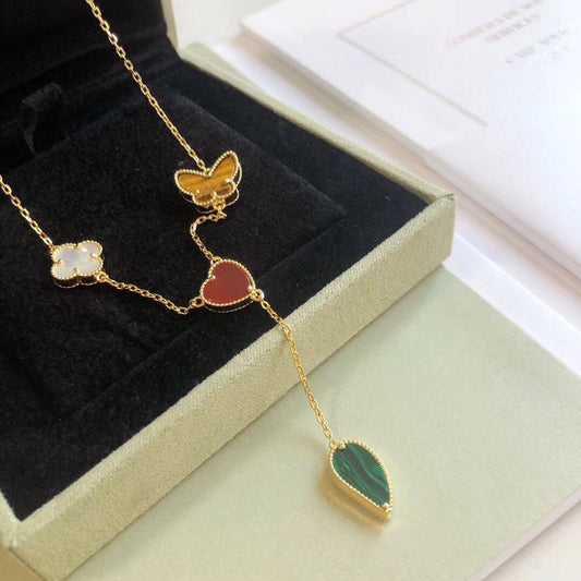 [⭐Renara]LUCKY SPRING 4 MOTIFS ROSE GOLD NECKLACE
