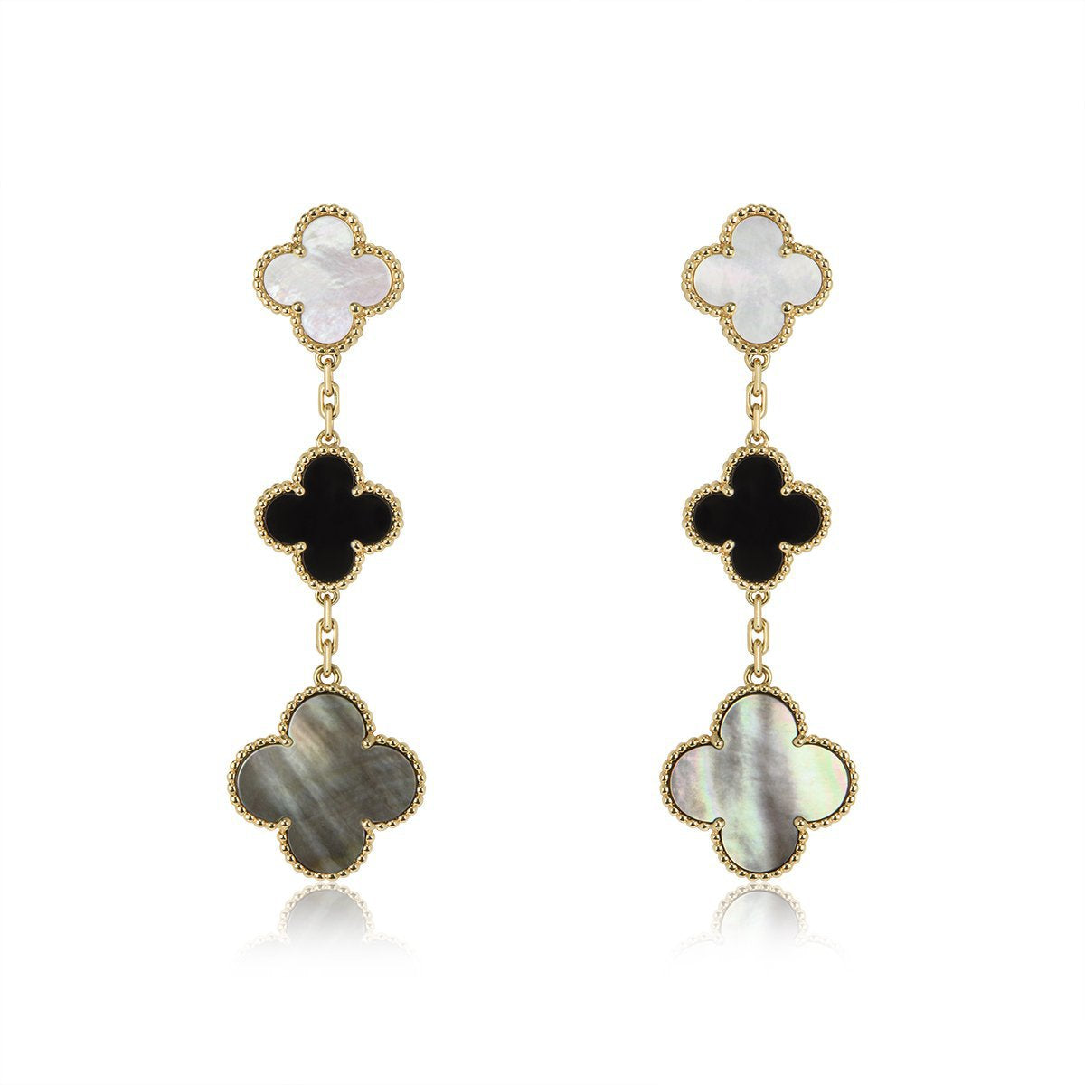 [⭐Renara]CLOVER EARRINGS GOLD ONYX MOP 3 MOTIF